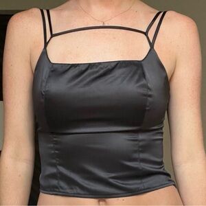 Elegant Black Satin Strappy Top